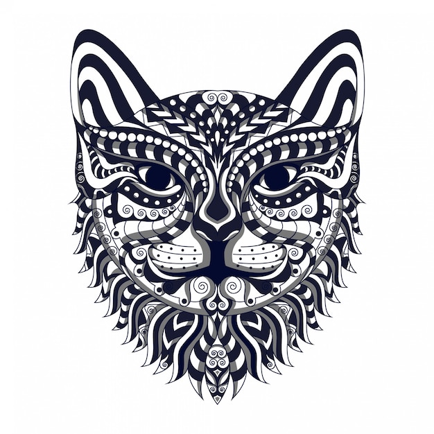 black and white Stylized head cat zentangle vector