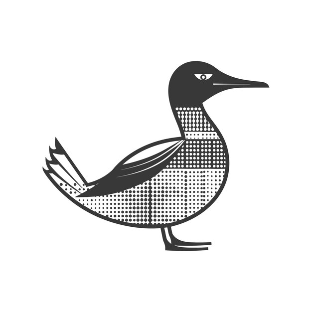 Vector black and white stylized illustration of a duck