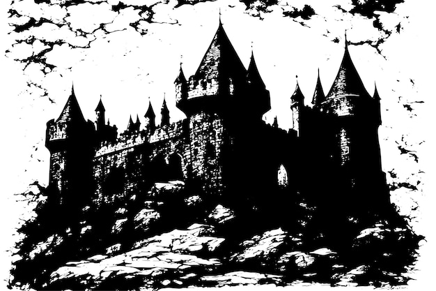 black and white texture of Castle vector illustration image of Castle black texture on white paper