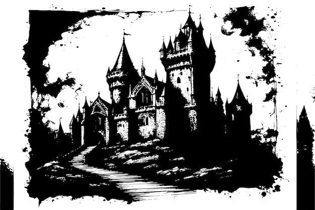 black and white texture of Castle vector illustration image of Castle black texture on white paper