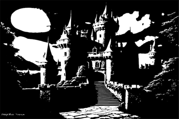 black and white texture of Castle vector illustration image of Castle black texture on white paper