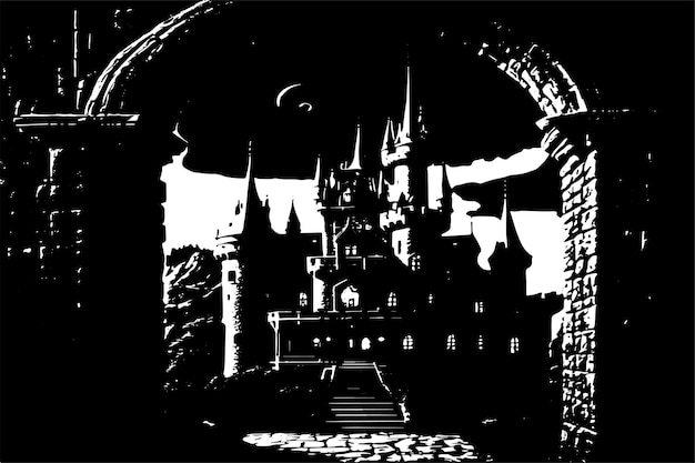 black and white texture of Castle vector illustration image of Castle black texture on white paper