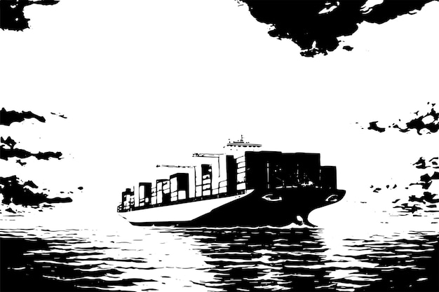 black and white texture of container ship in ocean vector image for background texture