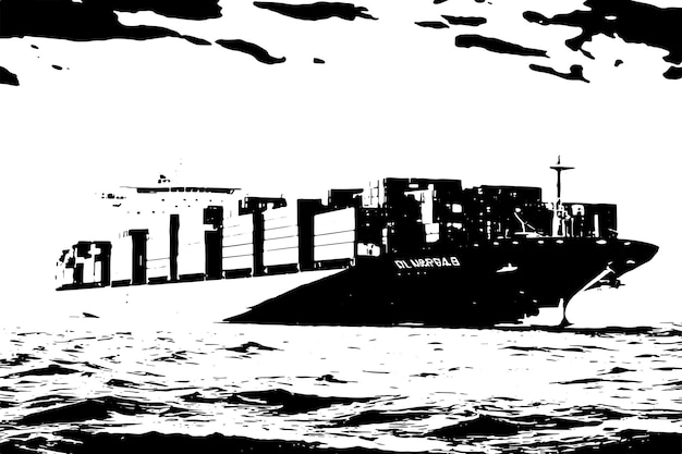 Vector black and white texture of container ship in ocean vector image for background texture