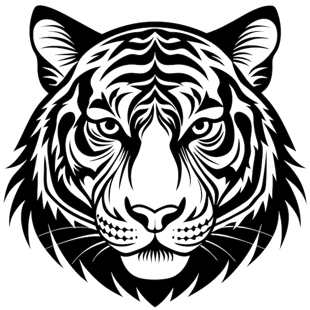 Vector black and white tiger head illustration