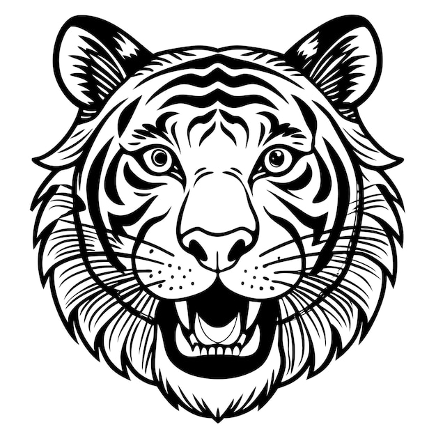 Vector a black and white tiger head with the words quot tiger quot on it