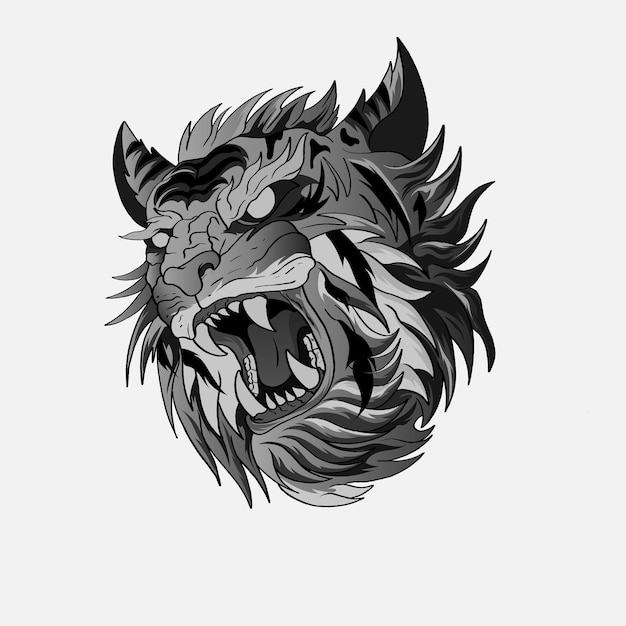 Black and white tiger japan style print design for tshirt Vector illustration for tattoo art.