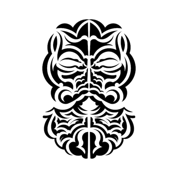 Black and white Tiki mask Native Polynesians and Hawaiians tiki illustration in black and white Isolated Flat style Vector illustration