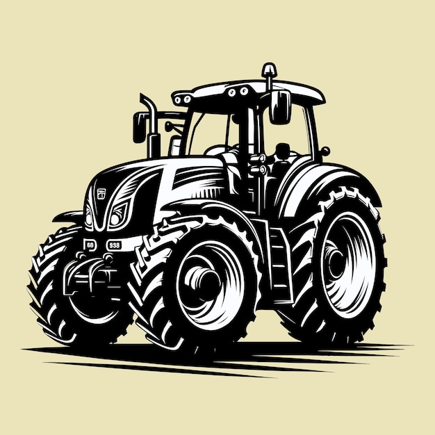 Black and White Tractor Silhouette Illustration Free Vector