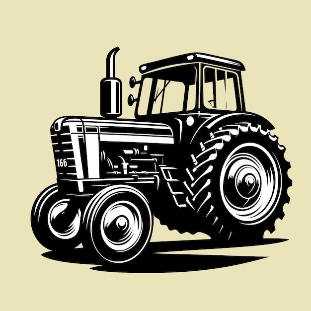 Black and White Tractor Silhouette Illustration Free Vector