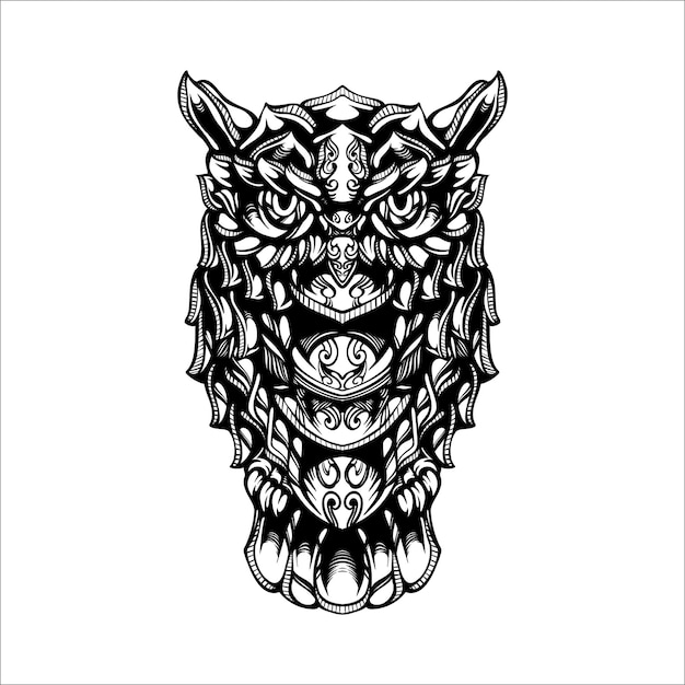 Vector black and white tribal decorative owl pattern tattoo