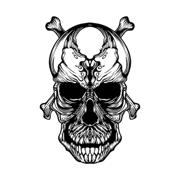 black and white tribal decorative skull pattern tattoo