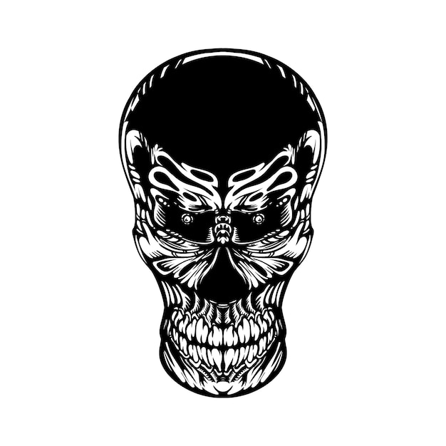 black and white tribal decorative skull pattern tattoo