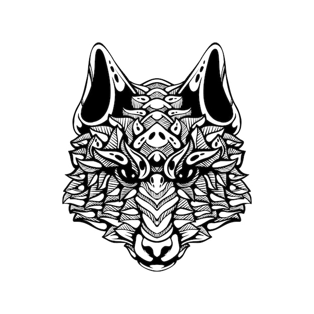 black and white tribal decorative wolf pattern tattoo