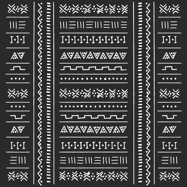 Vector black and white tribal ethnic pattern with geometric elements, traditional african mud cloth, tribal design