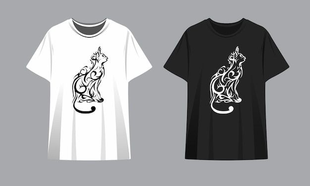 Black and white tshirt tribal cat mockup