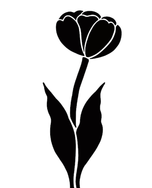 A black and white tulip with a leaf on it.