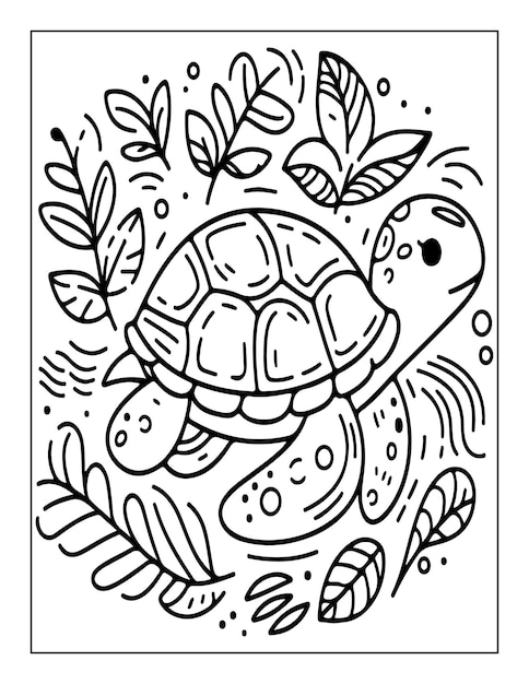 Black and white turtle coloring page for kids vector illustration