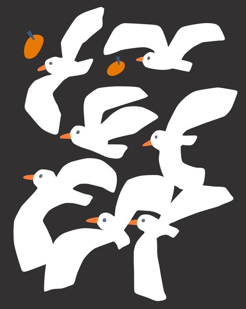 Vector black and white vector art of birds flying in the sky