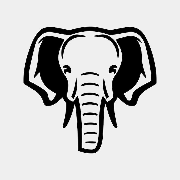 Black and white vector graphic illustration of a elephant head