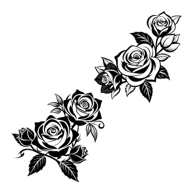 Vector black and white vector graphic of roses corner