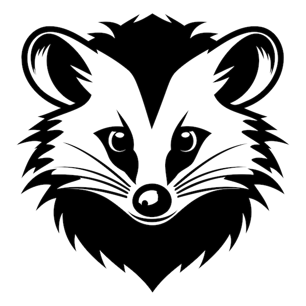 Vector black and white vector illustration of a raccoons head featuring a bold and detailed design