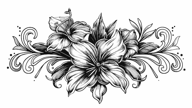 Vector black and white vector illustration in tattoo style a beautiful exotic flower on a white background