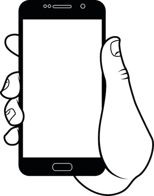 Black And White Vector Image Of A Smartphone In A Hand Isolated On Transparent Background