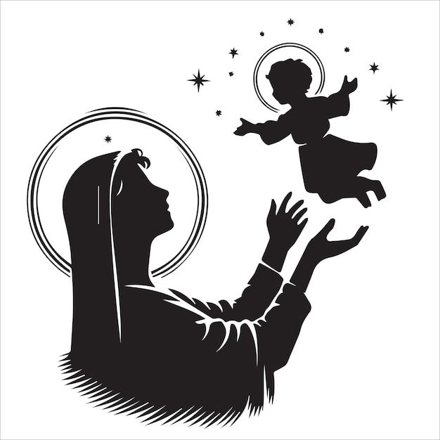 a black and white vector of Mary and her son