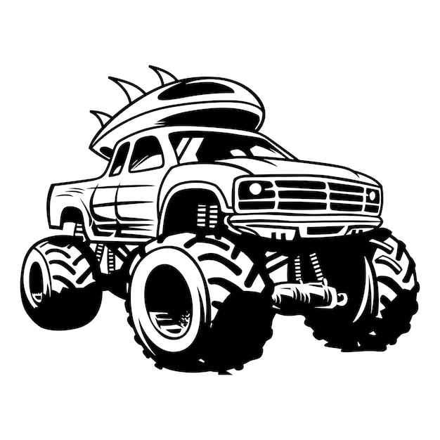 a black and white Vector of a monster truck on a white background