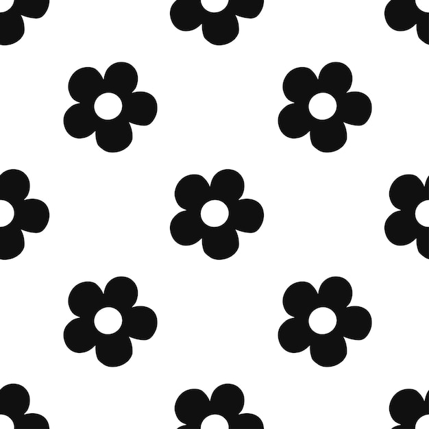 Black and white vector seamless flower pattern