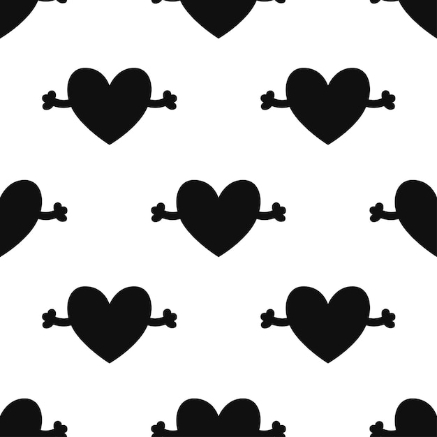 Black and white vector seamless pattern heart with hands