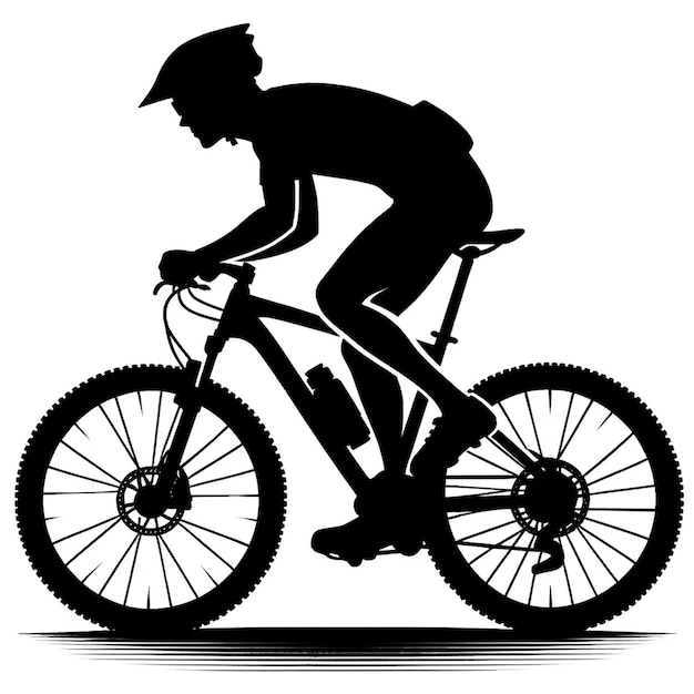 A black and white vector silhouette illustration of an cyclist riding Silhouette on white background