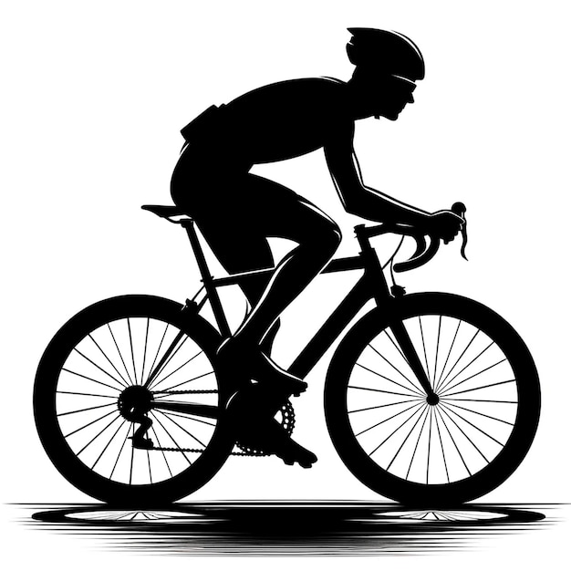 A black and white vector silhouette illustration of an cyclist riding Silhouette on white background