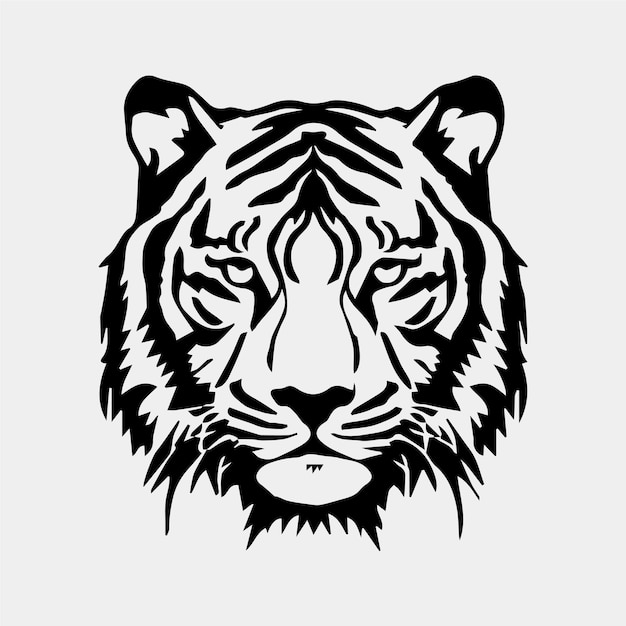 A black and white vector of a tiger's face