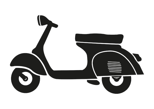 Black and white vintage scooter moped Icon isolated on white background