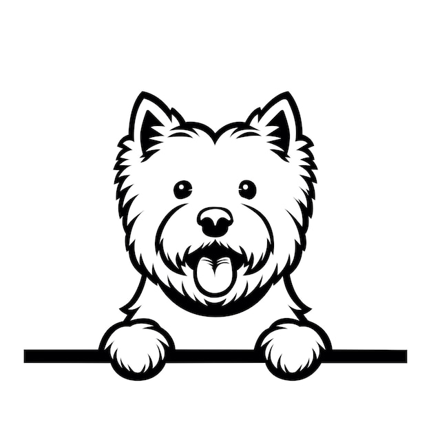 Black And White West Highland White Terrier peeking face illustration vector