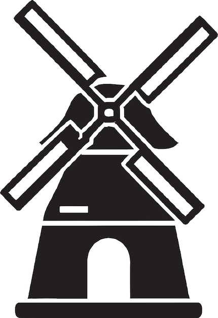 A black and white windmill icon with a white background.