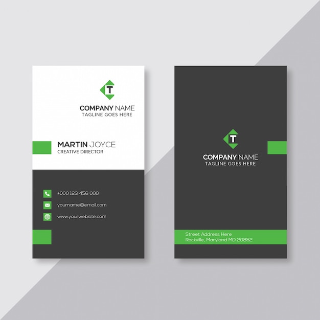 Black and White with Green Minimal Vertical Business Card