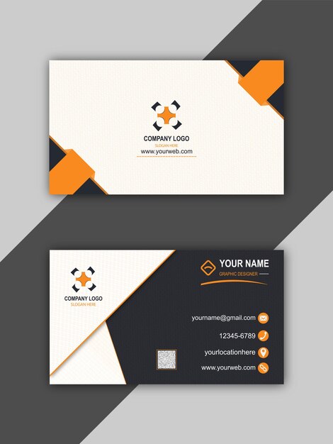 Black and white with orange details business card design