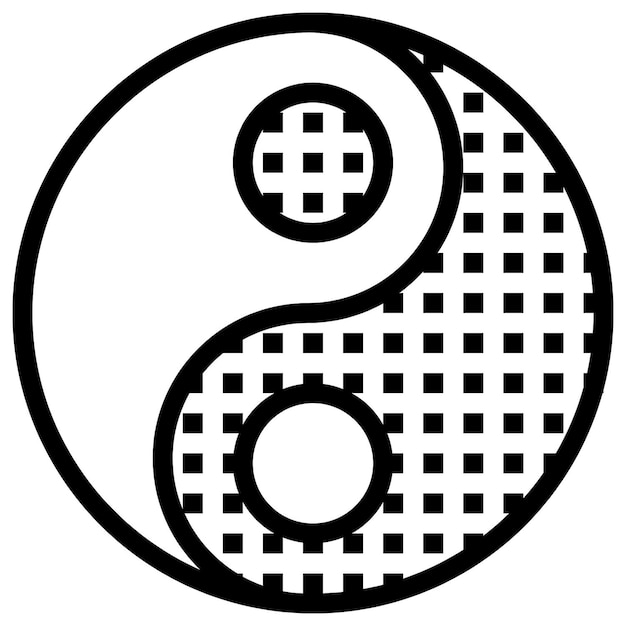 a black and white yin symbol with squares in the middle