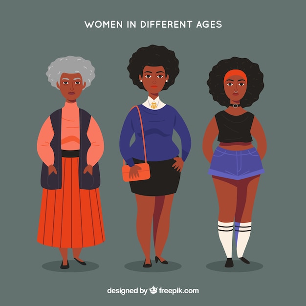 Vector black woman in different ages