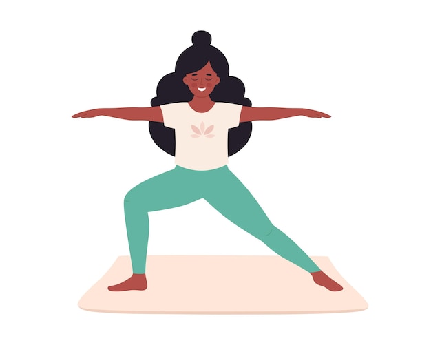 Black woman doing yoga. Healthy lifestyle, self care, yoga, meditation, mental wellbeing