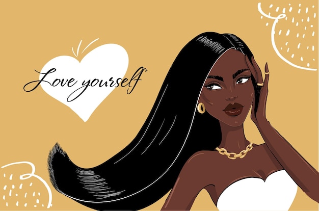 Black woman with long silky hair and accessories