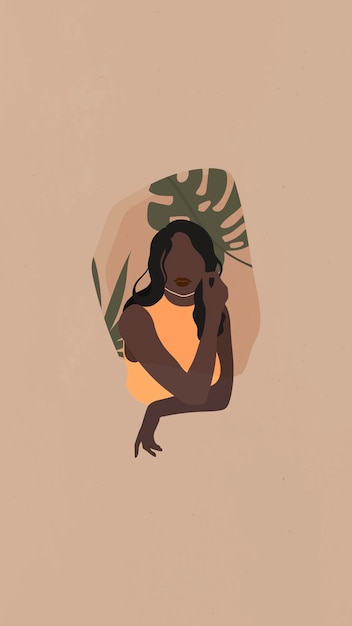 Black woman with a monstera leaf vector