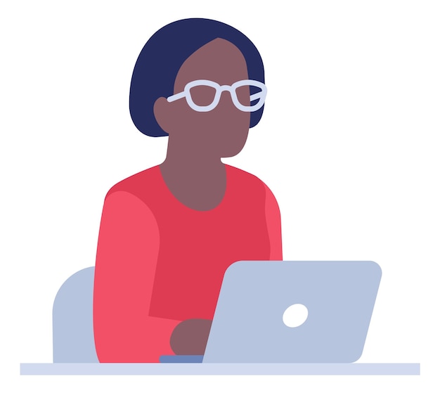 Black woman working on laptop Person sitting at desk