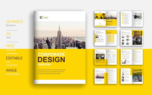 Black and yellow company profile brochure template layout