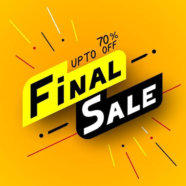 Black and yellow final sale banner with stripes Hand drawn lettering Vector illustration