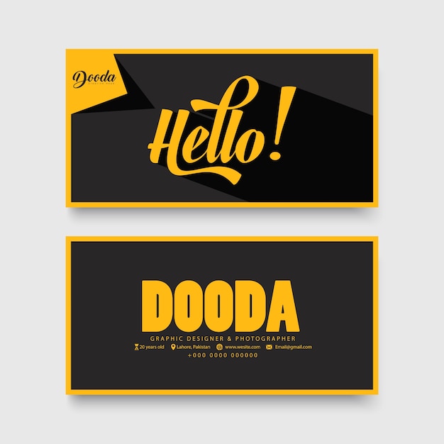 black and yellow Hello business card