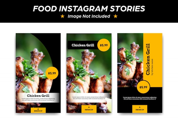 Vector black yellow instagram story social media template for grill food restaurant or bistro promotion